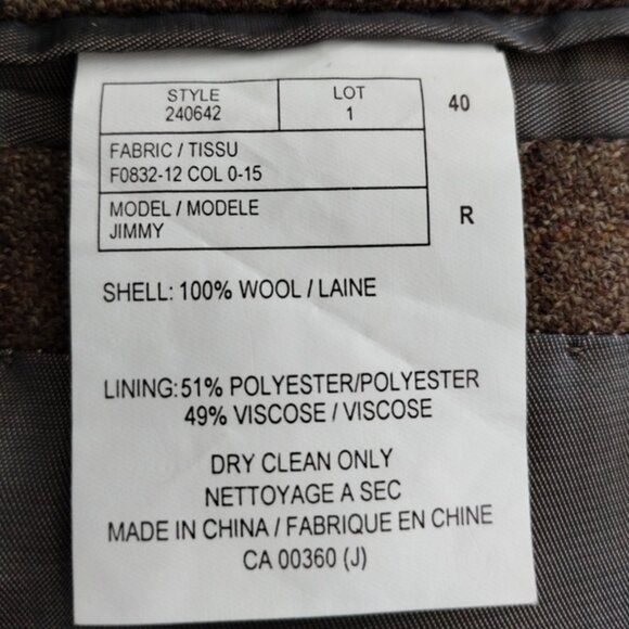 Bellissimo Blazer 40R Brown Windowpane 100% Wool Sport Coat Jacket - Picture 6 of 12